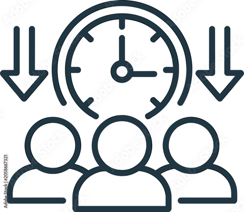 Time Management Icon with Clock and Downward Arrows Over People watch