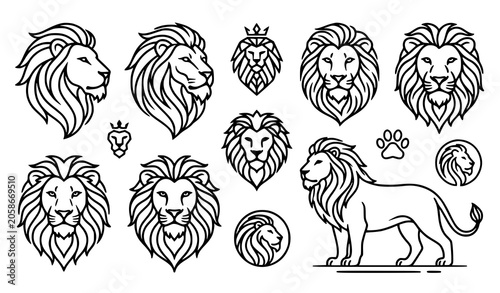 Canvas Print Lion Head Logo Collection Featuring Majestic Wild Animal Mascot and Heraldic Des