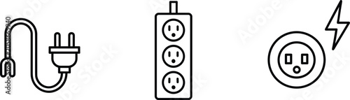 Electric Plug Power Strip and Socket Icons on White Background vector untitled