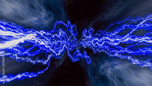 Abstract Blue Electricity Energy Burst Lightning Streams Converging in Futuristic Power Concept