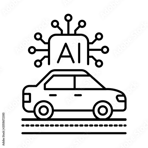 Autonomous Car AI Icon, Self Driving Vehicle Navigation and Smart Traffic Autopilot Processing, Enhancing Automobile Commutes Through Intelligent Collision Prevention