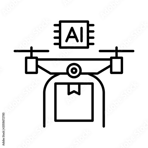 Autonomous Drone Delivery Icon, Unmanned Package Air Flight Control and Robotic Logistics Freight Dispatch, Accelerating Commercial Last Mile Package Shipping
