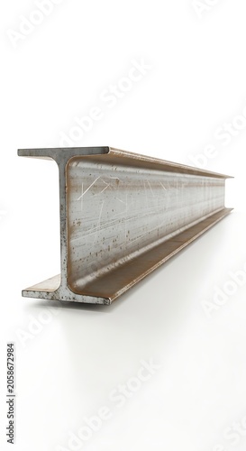 Rusty Steel I Beam Resting on White Studio Background