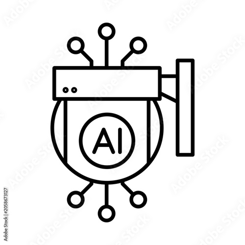 AI Security Monitor Icon, Automated CCTV Video Surveillance and Intelligent Threat Shield Identification, Safeguarding Industrial Property and High Security Facilities