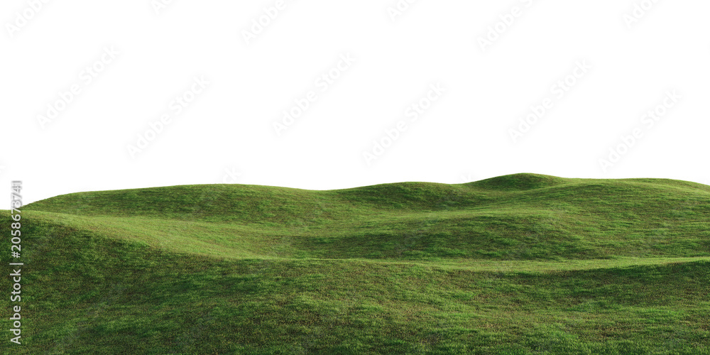 Obraz premium Grass hill terrain isolated on transparent background. 3D rendering.