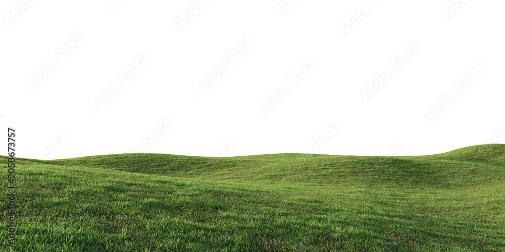Obraz premium Grass hill terrain isolated on transparent background. 3D rendering.