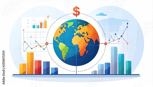 Global Financial Market Analysis with Earth and Stock Charts.