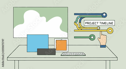 Minimalist hand-drawn flat graphic illustration of a room interior wit