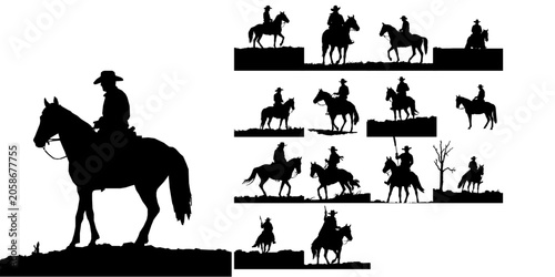 Foto Lone Ranger on Horseback Wild West Cowboy Frontier Silhouette