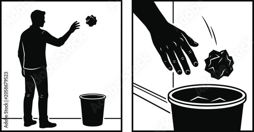 Glove Cleaning Illustration with Hand Gesture, Bucket Container, and Copy Space for Design Placement
