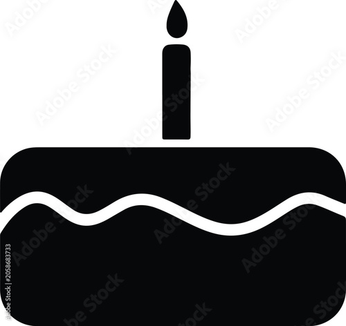 Photos Silhouette vector birthday cake icon with a single lit candle design