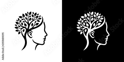 Foto Conceptual Human Head Silhouette with Growing Tree Brain Symbolizing Mental Grow
