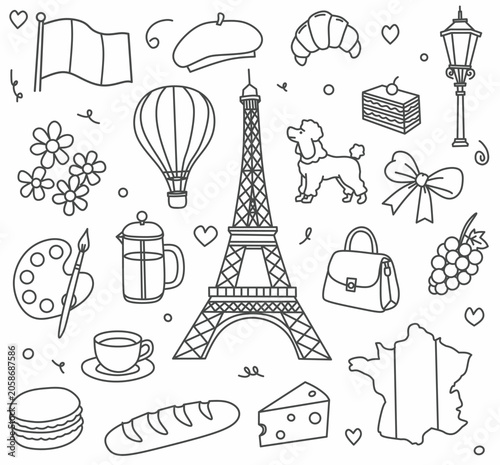paris and france doodles set