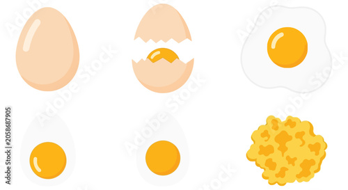 Foto Egg Stages Illustration From Whole To Cracked And Fried Vector Style