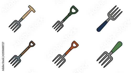 Konstfotografi Collection of garden forks and digging tools.