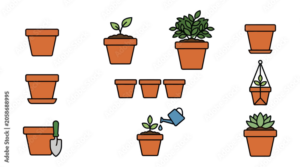 Fototapeta premium Gardening tool set with pots and watering can.