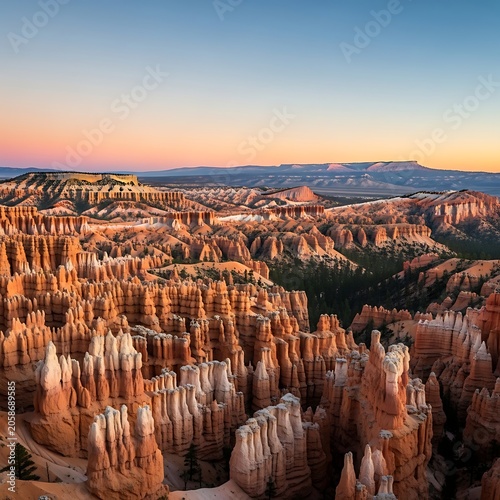Colorful Hoodoo Rock Formations Glowing at Sunset in Desert Canyon Landscape