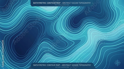 Abstract Blue Bathymetric Contour Map Showing Ocean Topography Lines