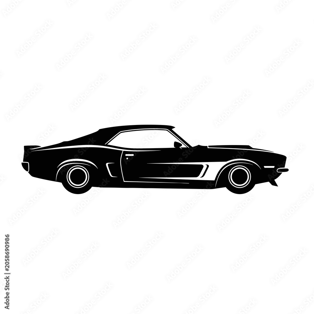 Obraz premium Black car silhouette with white racing stripe