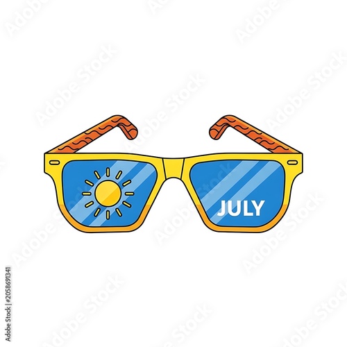Colorful July calendar hanging with sunflower decorations.