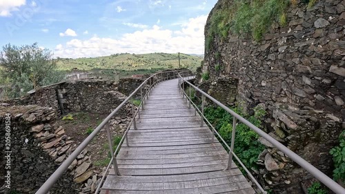 wooden walkway surrounding the castle of Freixo de Espada à Cinta, province of Trás-os-Montes and Alto Douro, district of Bragança, Portugal