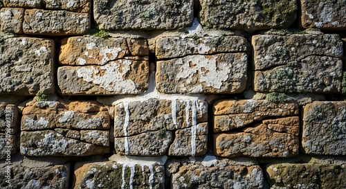Weathered Stone Blocks Forming Rustic Ancient Wall Texture