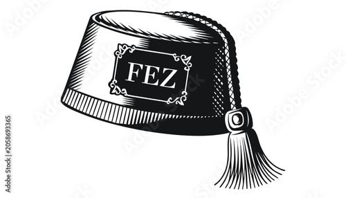 Canvas-taulu Very beautiful black-and-white engraved vector illustration featuring FEZ with d