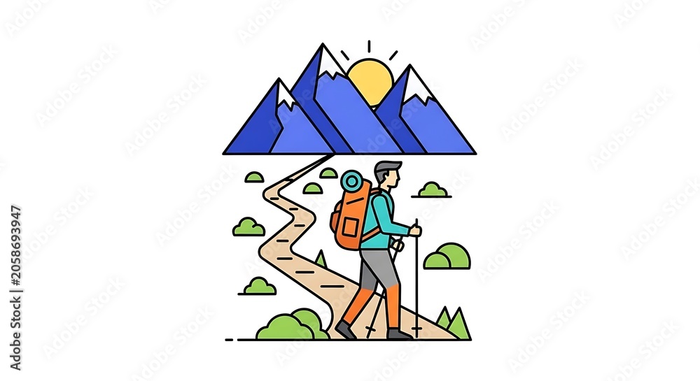 Fototapeta premium Cartoon character camping under starry sky tent.