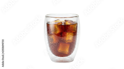 A studio photography of a classic glass filled with iced coffee cubes Isolated on Transparent Background