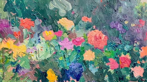 Vibrant Impasto Oil Painting of Colorful Flowers in a Beautiful Garden Setting