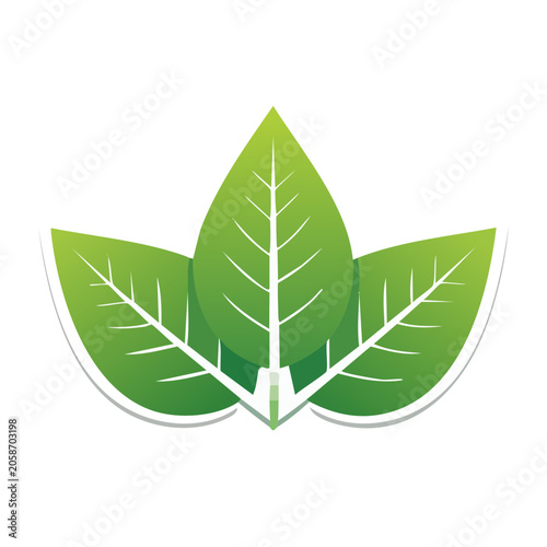 Three Green Leaves Icon on Transparent Background