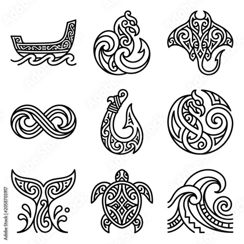 Φωτογραφία Maori Tribal Art Symbols Collection.