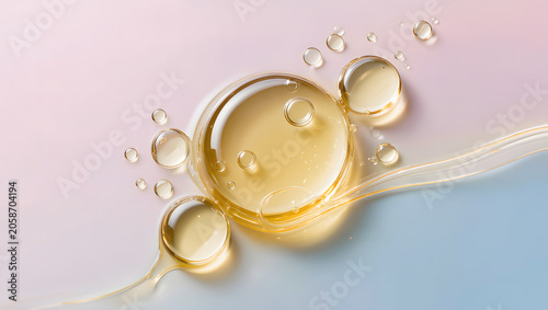 Golden serum bubbles cosmetic skincare background