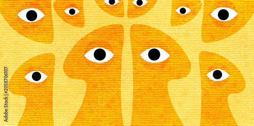 фотографія abstract yellow monsters pattern with many big black eyes