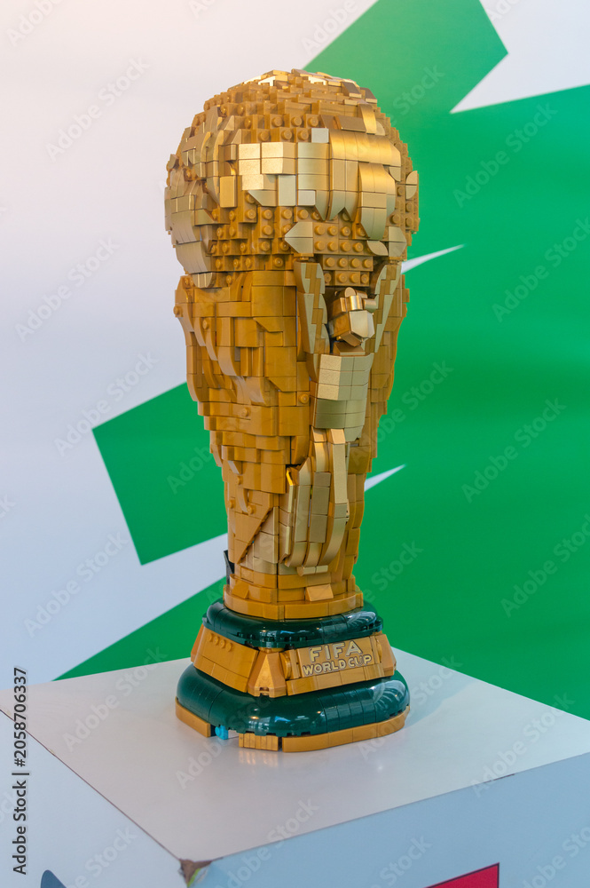 Fototapeta premium Brussels, Belgium - June 13, 2026: LEGO FIFA World Cup Official Trophy.