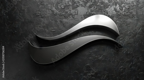 Abstract modern metallic logo design featuring wavy curved lines on textured background