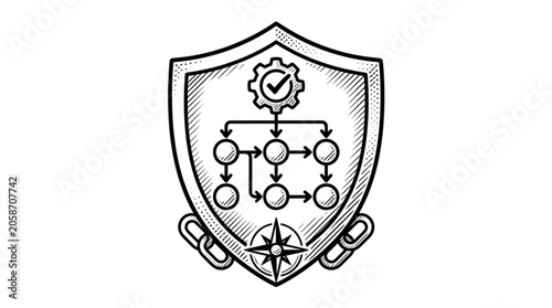 Security Shield with Workflow Diagram and Gear Icon.
