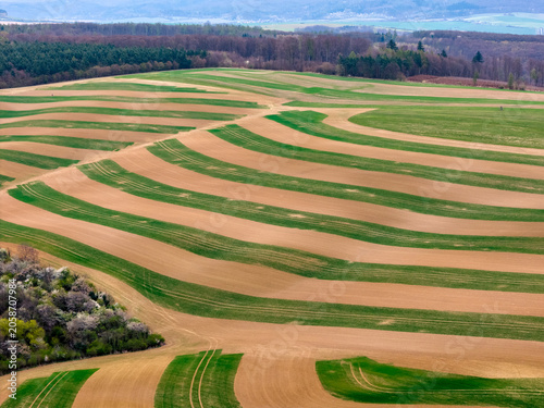 The biostripes in rolling, picturesque landscape of Moravian Tuscany, Czechia