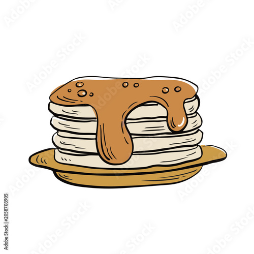 Pancake Stack with Syrup Hand Drawn Vector Illustration, Cozy Breakfast Clipart
