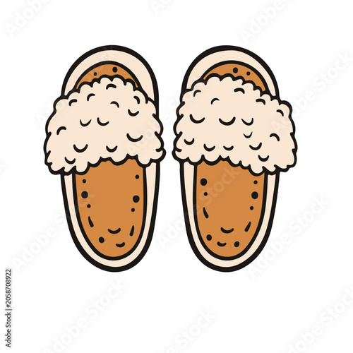 Cozy Fuzzy Slippers Hand Drawn Vector Illustration, Hygge Home Comfort Clipart