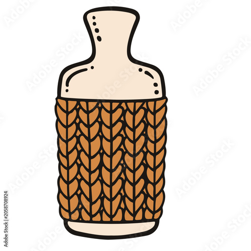 Knitted Hot Water Bottle Cozy Hygge Vector Illustration, Winter Comfort Element