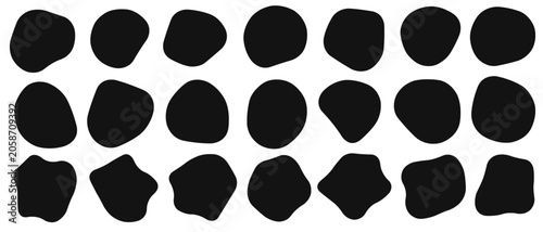 Photos Black organic blob shapes set, irregular amorphous amoeba fluid silhouette collection, abstract rounded liquid spot, flat vector design elements
