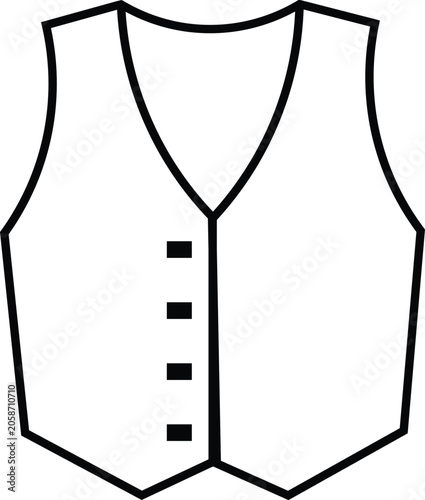Waistcoat outline icon representing formal vest apparel fashion business clothing isolated on transparent background.