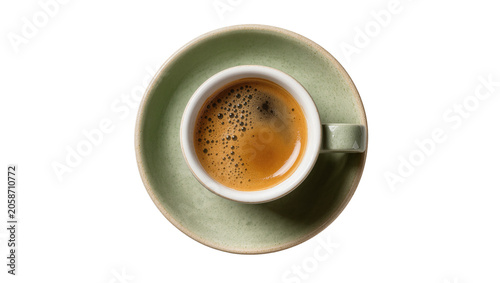 Bild auf Leinwand White ceramic cup filled with dark espresso coffee, isolated on transparent back