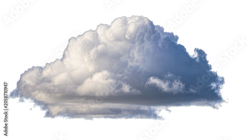 Fluffy cumulus cloud with blue sky hues, isolated on transparent background