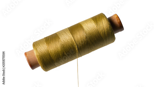 Принти на полотні Golden thread spool with wooden ends, isolated on transparent background