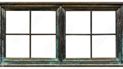 Obraz na plátně Ornate antique window frame with verdigris patina, isolated on transparent backg