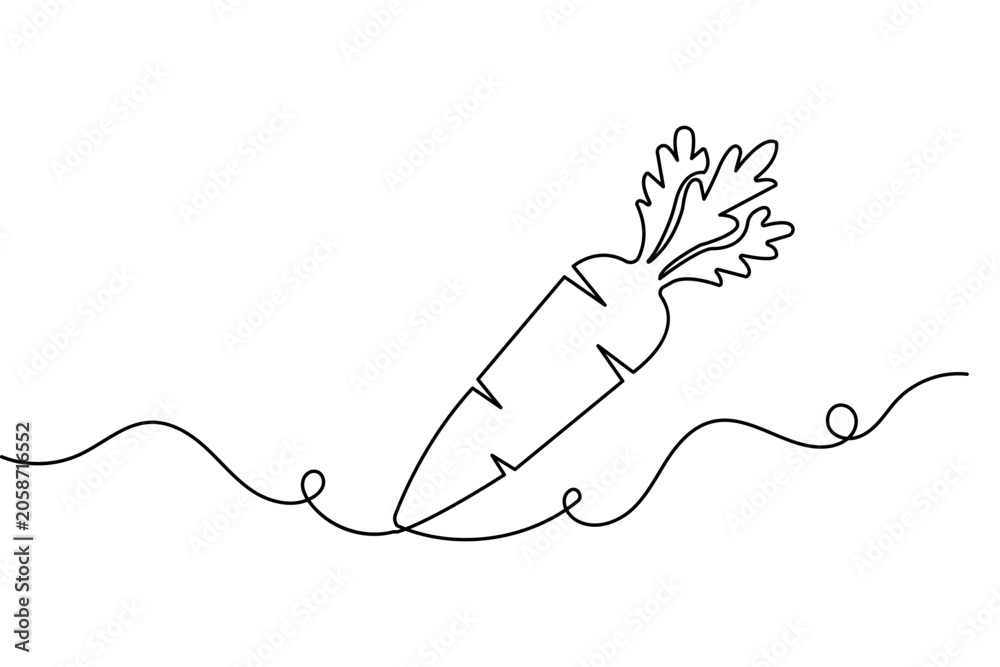 Obraz premium Carrot vegetable one line art minimalist contour vector illustration