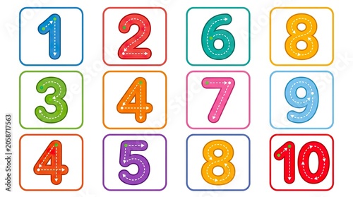 Colorful Number Cards from One to Ten for Early Education and Learning.