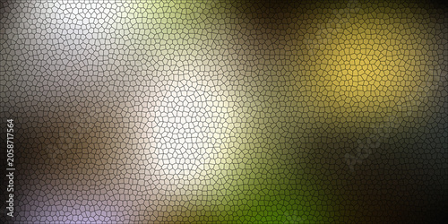 Stained glass effect background, with mosaic pattern, in green, yellow, brown, and white